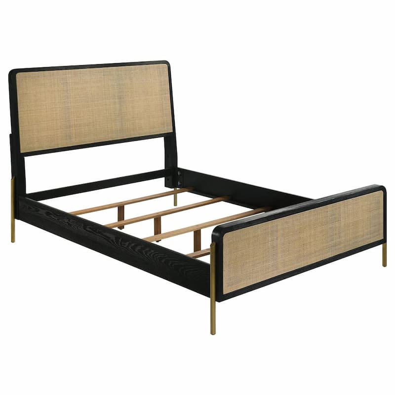 Arini Rattan Queen Panel Bed Black and Natural