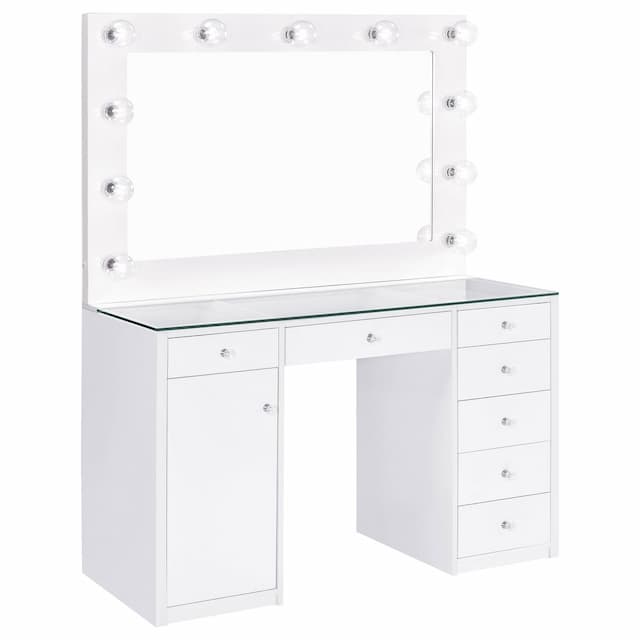 Acena 7-drawer Vanity Set with Lighting White High Gloss