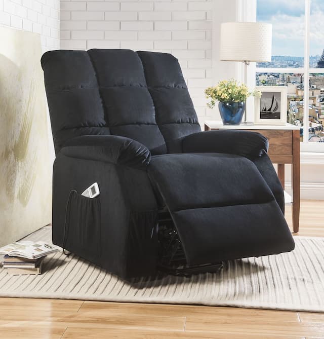 Ipompea Black Velvet Recliner W/Power Lift & Massage