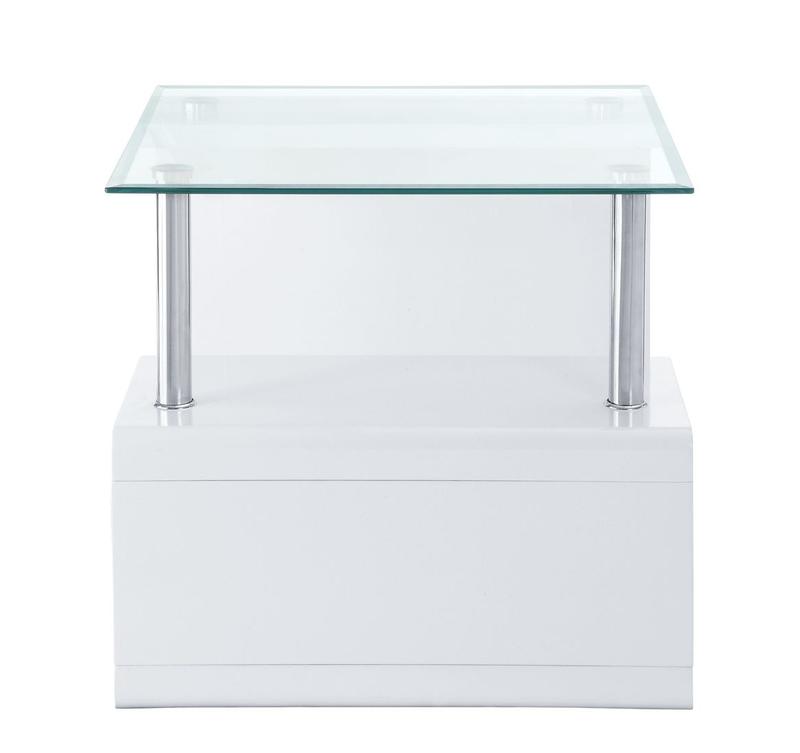 Nevaeh Clear Glass & White High Gloss Finish End Table