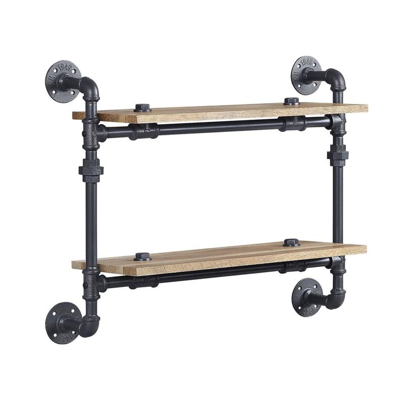 Brantley Oak & Sandy Black Finish Wall Rack W/2 Shelves
