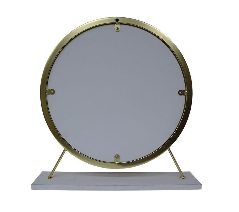 Adao Faux Fur, Mirror, White & Brass Finish Vanity Mirror & Stool
