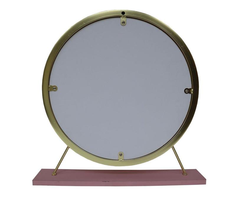 Adao Faux Fur, Mirror, Pink & Gold Finish Vanity Mirror & Stool