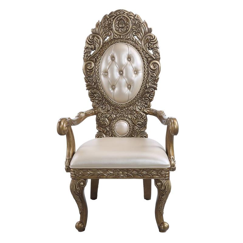 Constantine Synthetic Leather, Brown & Gold Finish Arm Chair (Set-2)