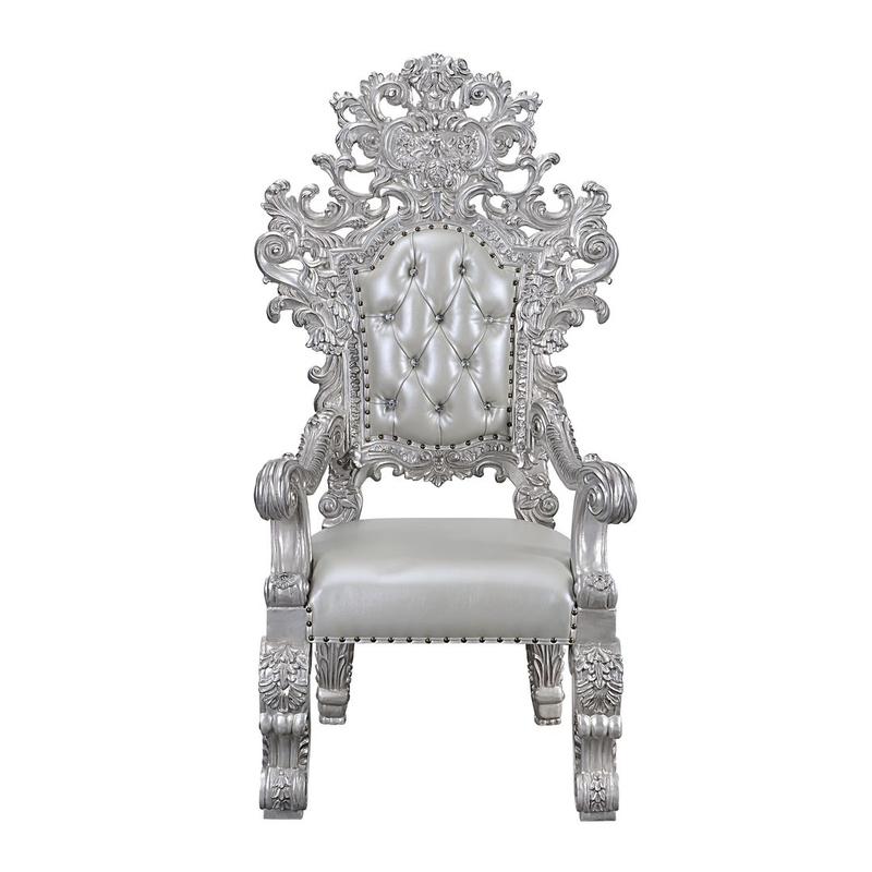 Valkyrie Synthetic Leather, Antique Platinum Finish Arm Chair (Set-2)