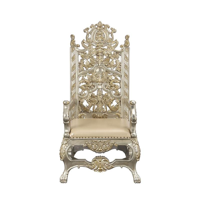 Danae Synthetic Leather, Champagne & Gold Finish Arm Chair (Set-2)