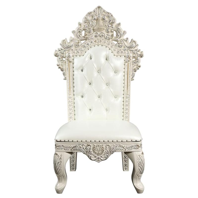 Adara White Synthetic Leather & Antique White Finish Side Chair (Set-2)