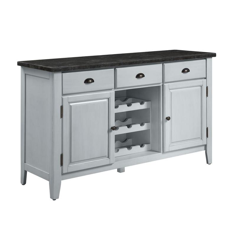 Lanton Natural Marble & Antique White Finish Server