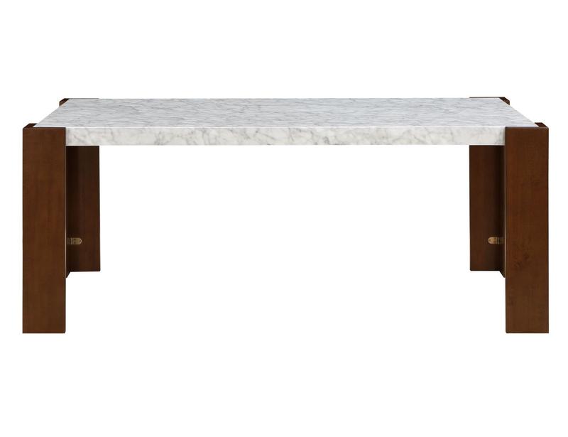 Hettie Engineered Stone & Brown Finish Dining Table W/Engineering Stone Top