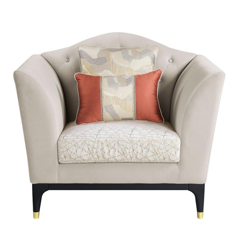 Tayden Beige Velvet Chair W/2 Pillows