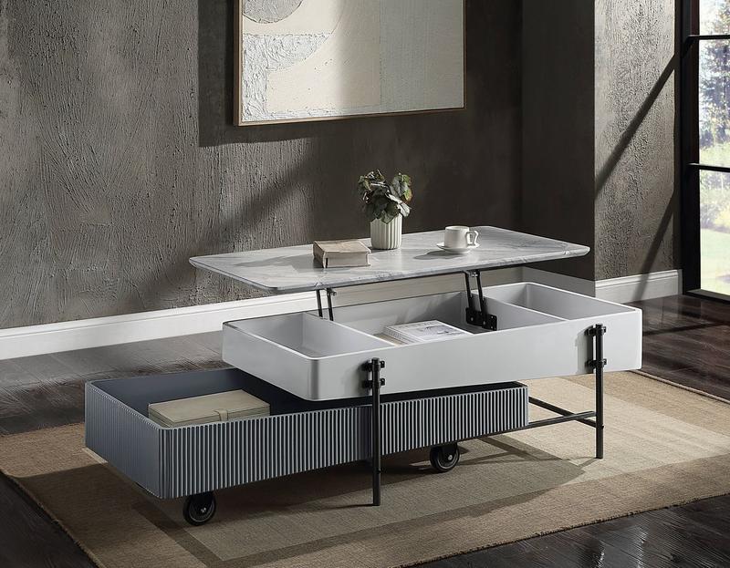 Wilkins White & Gray High Gloss Finish Coffee Table W/Lift Top