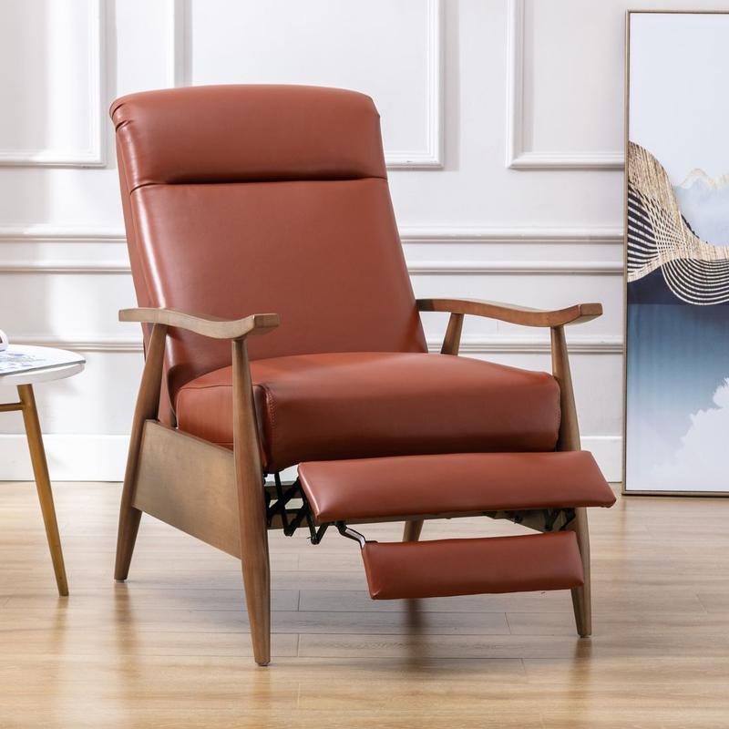 Fairview Leather Wood Arm Push Back Recliner - Caramel