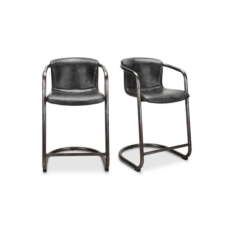 FREEMAN COUNTER STOOL ONYX BLACK LEATHER -SET OF TWO