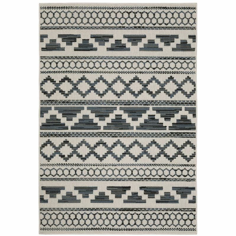 Torrey 005Y1 Light Grey/ Blue Indoor/Outdoor Area Rug - 1'10" x 3'9"