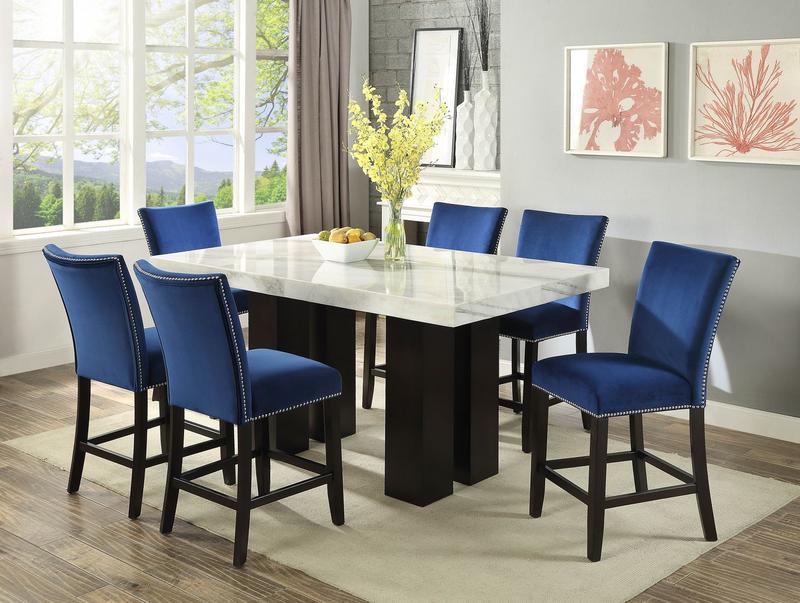 Camila Rectangle Counter Height Dining Set 7pc - Blue Velvet Counter Chairs