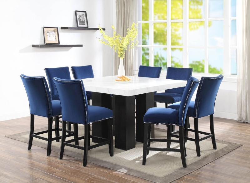 Camila Square Counter Height Dining Set 9pc - Blue Velvet Counter Height Chairs