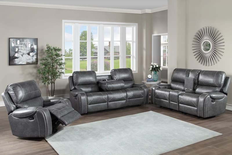 Keily Manual Reclining 3 Piece Motion Set - Grey