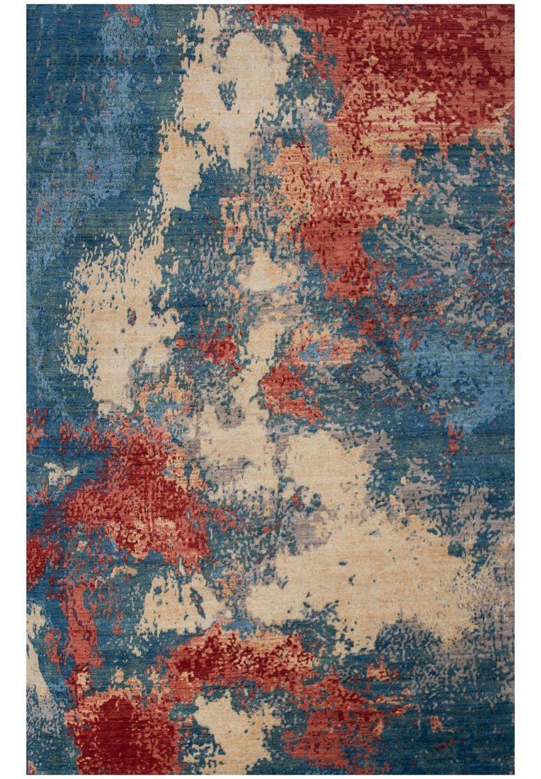 Abstract Blue Red Beige Area Rug