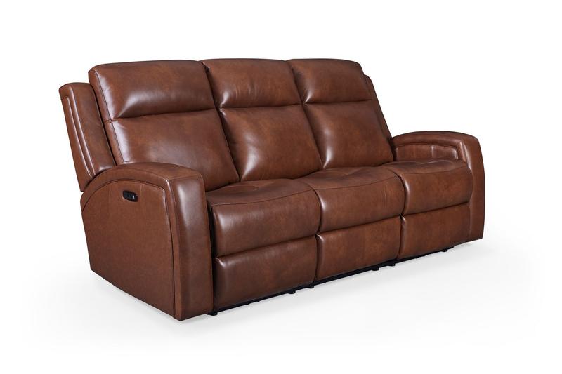 Cheyenne Dual Power Lay Flat Mechanism Leather Sofa, Saddle