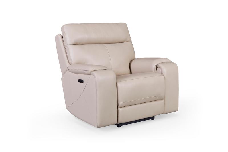 Bandera Dual Power Lay Flat Leather Glider Recliner, Putty