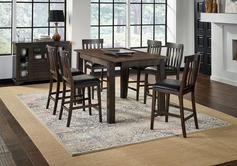 Mariposa 64" - 100" Gathering Height Leg Table with (2) 18" Butterfly Leaves, Warm Gray Finish