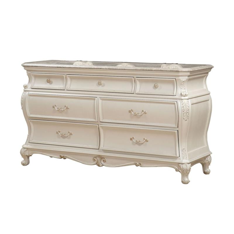 Chantelle Pearl White Dresser W/Granite Top