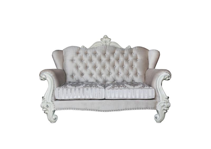 Versailles Ivory Fabric & Bone White Loveseat W/3 Pillows