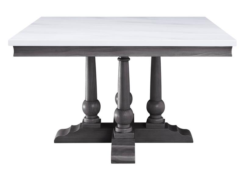 Yabeina Nature Marble Top Top & Gray Oak Finish Square Dining Table