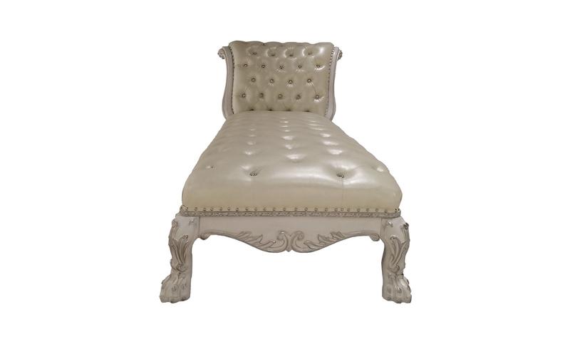 Dresden Synthetic Leather & Bone White Finish Chaise W/Pillow
