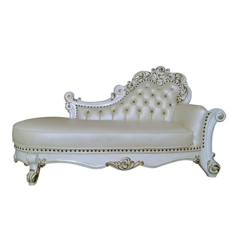 Vendome Synthetic Leather & Antique Pearl Finish Chaise W/2 Pillows