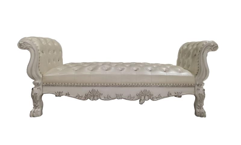 Dresden Synthetic Leather & Bone White Finish Bench