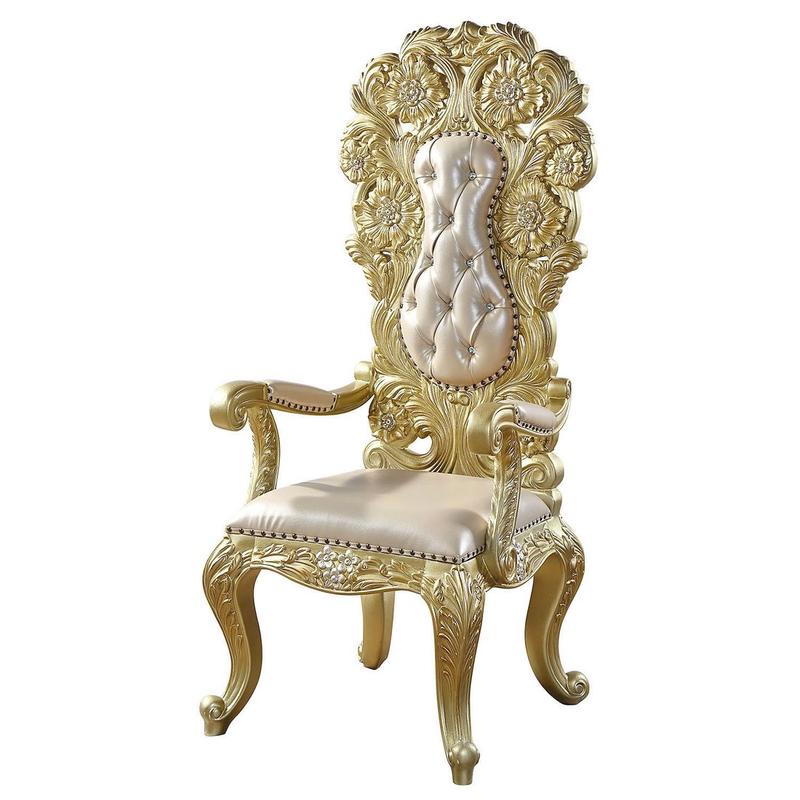 Cabriole Light Gold Synthetic Leather & Gold Finish Arm Chair (Set-2)
