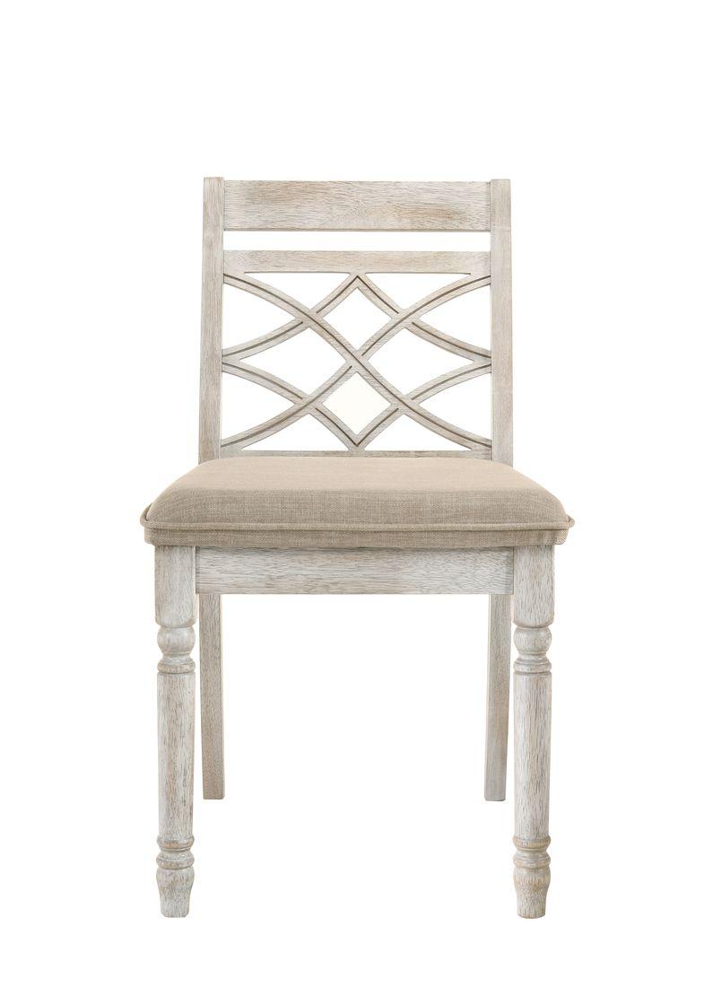 Cillin Fabric & Antique White Finish Side Chair (Set-2)