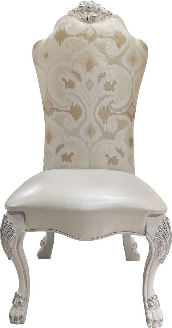 Dresden Fabric & Bone White Finish Side Chair (Set-2)