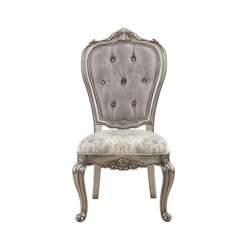 Ariadne Velvet & Antique Plantinum Finish Side Chair (Set-2)