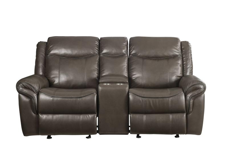 Lydia Brown Leather Aire Motion Loveseat W/USB & Console