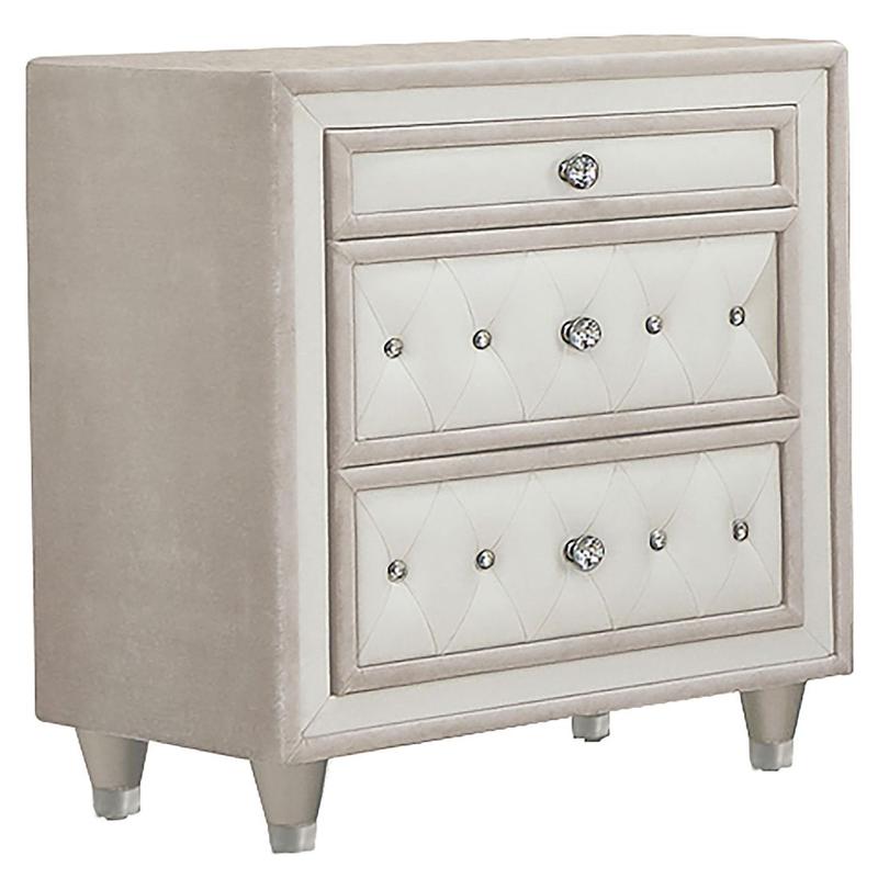 Antonella Upholstered 3-drawer Nightstand Ivory and Camel
