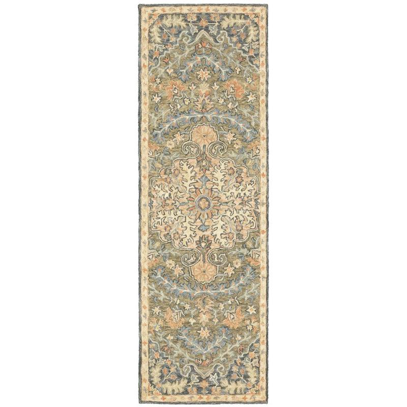 Alfresco 28401 Green/ Blue Hand-crafted Wool Area Rug - 2'6" x 8'