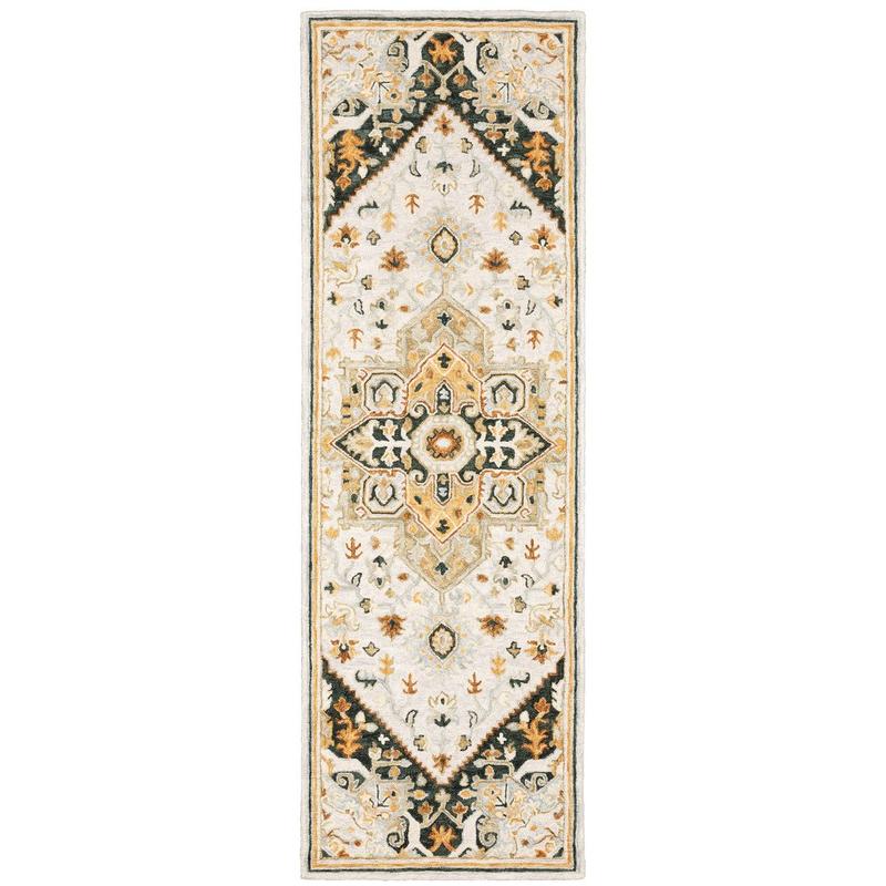 Alfresco 28407 Ivory/ Charcoal Hand-crafted Wool Area Rug - 2'6" x 8'