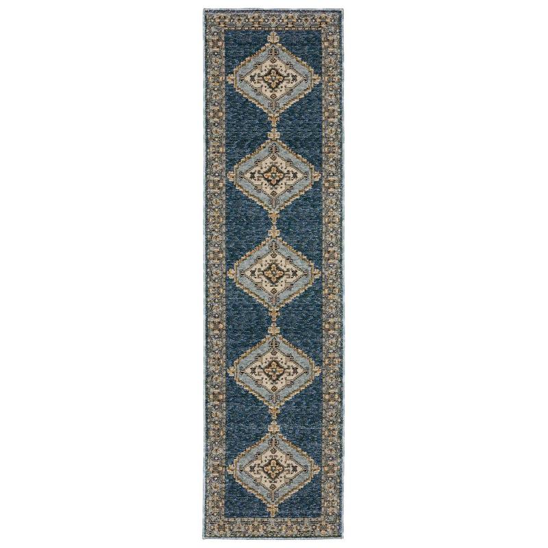Andorra 2430A Blue/ Gold Indoor Area Rug - 2'3" x 8'