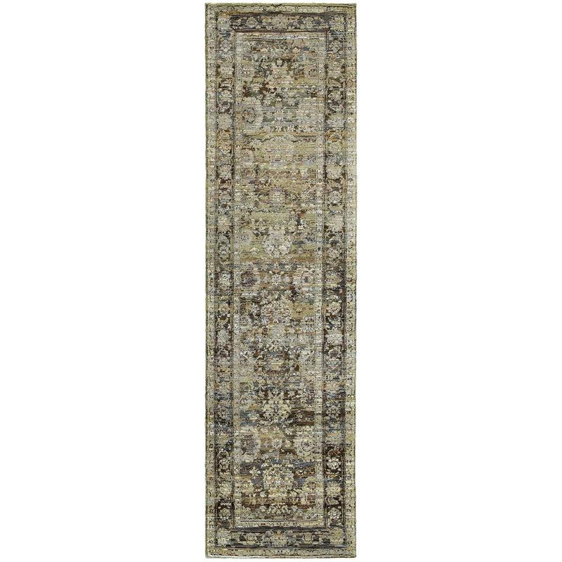 Andorra 7125C Green/ Brown Indoor Area Rug - 2'3" x 8'