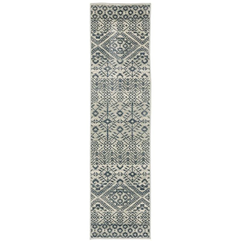 Branson BR02A Blue/ Beige Indoor Area Rug - 1'10" x 7'3"