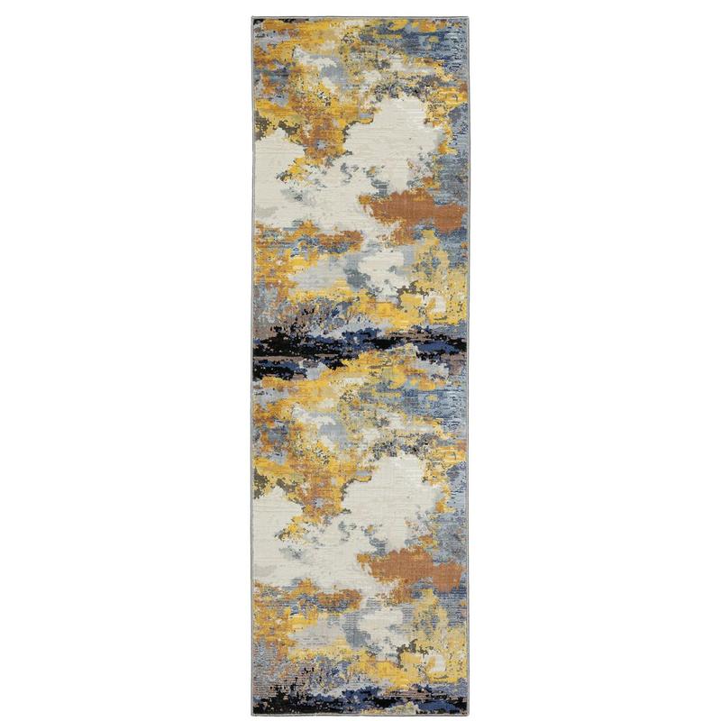 Caravan 530V8 Yellow/ Blue Indoor Area Rug - 2'3" x 7'6"