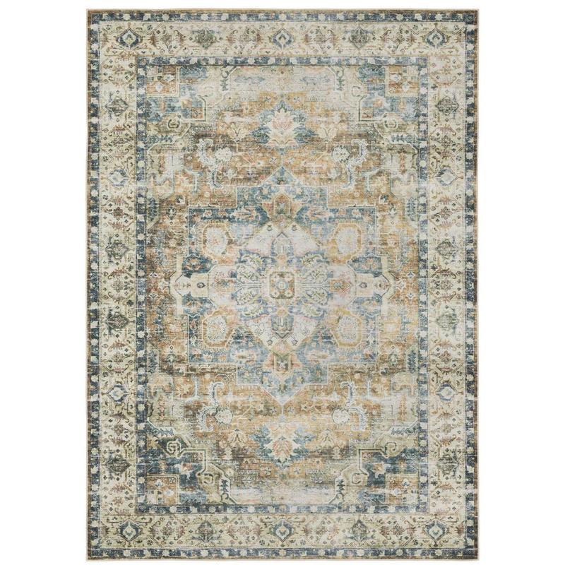 Charleston CHA02 Blue/ Gold Machine Washable Indoor Area Rug - 2' x 3'