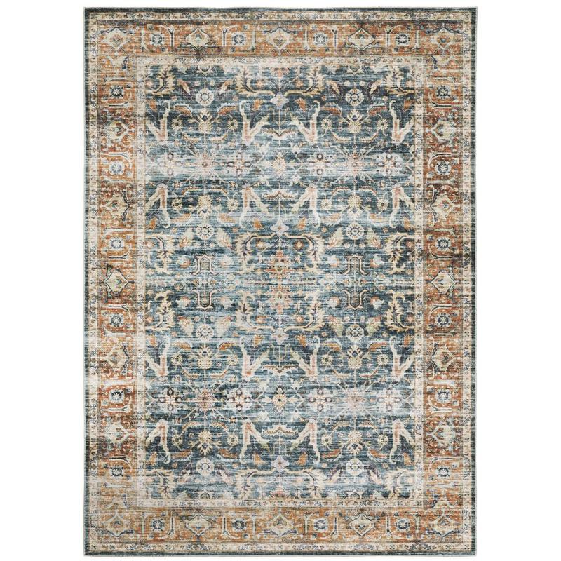Charleston CHA06 Blue/ Rust Machine Washable Indoor Area Rug - 2' x 3'