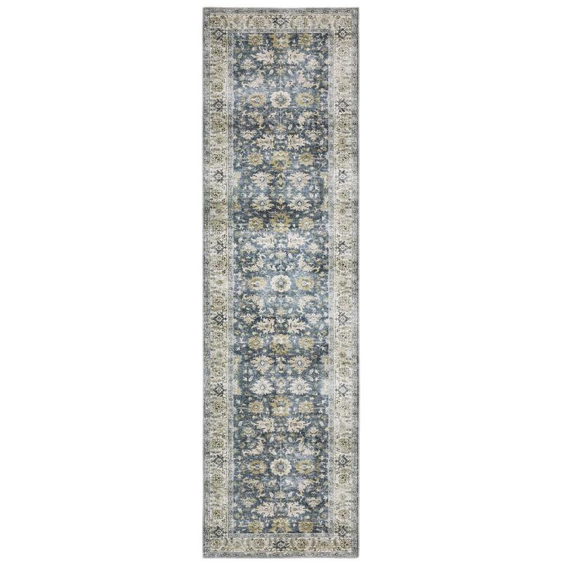 Charleston CHA08 Blue/Gold Machine Washable Indoor Area Rug - 2' x 8'