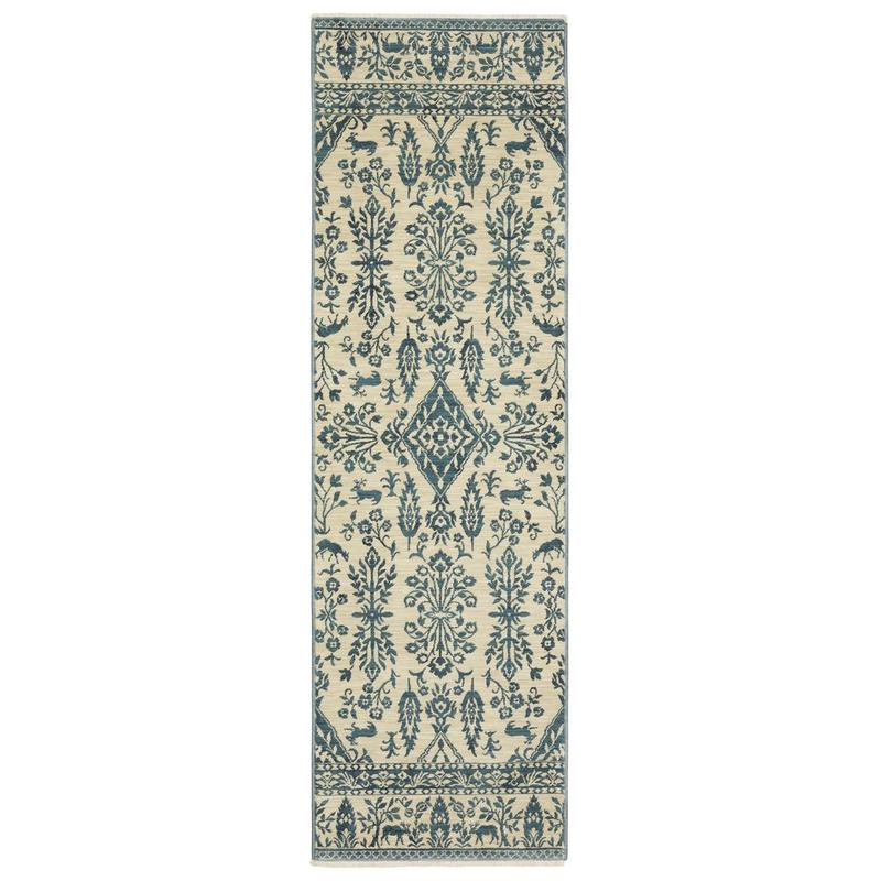 Francesca FR08H Ivory/Blue Indoor Area Rug - 2'3" x 7'6"