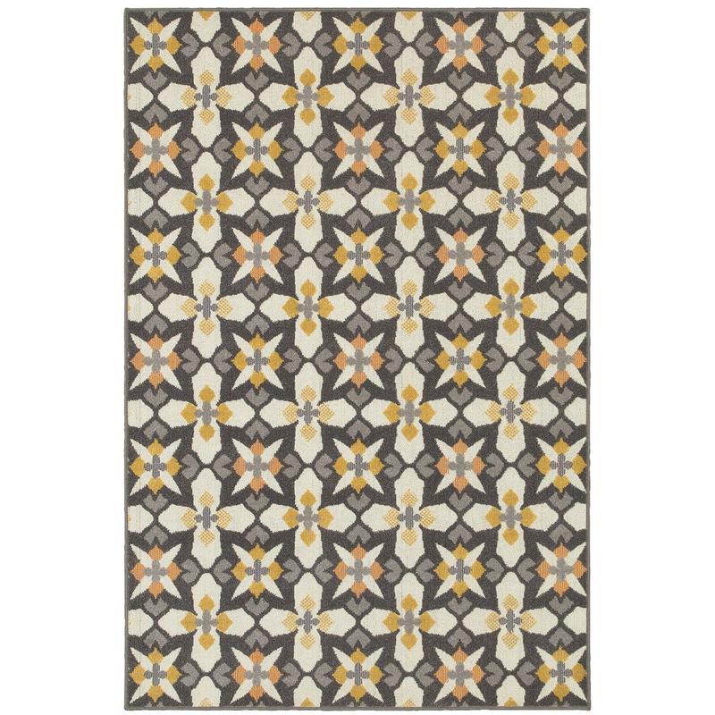 Hampton 8021L Grey/ Gold Indoor/Outdoor Area Rug - 9'10" x 12'10"