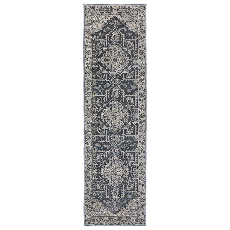 Intrigue INT07 Blue/ Grey Indoor Area Rug - 2'3" x 7'6"