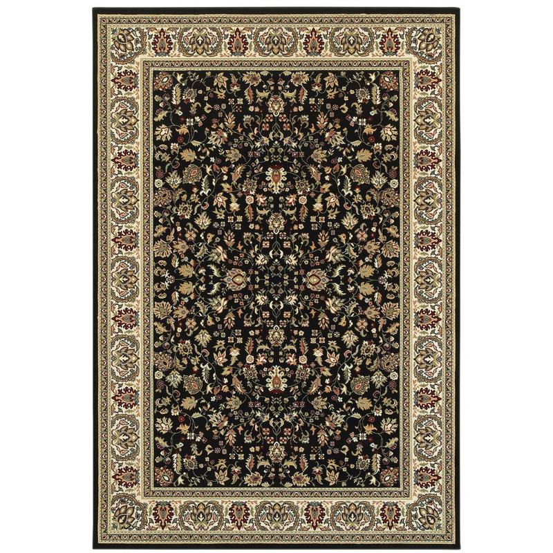 Kashan 108B1 Black/ Ivory Indoor Area Rug - 3'10" x 5'5"